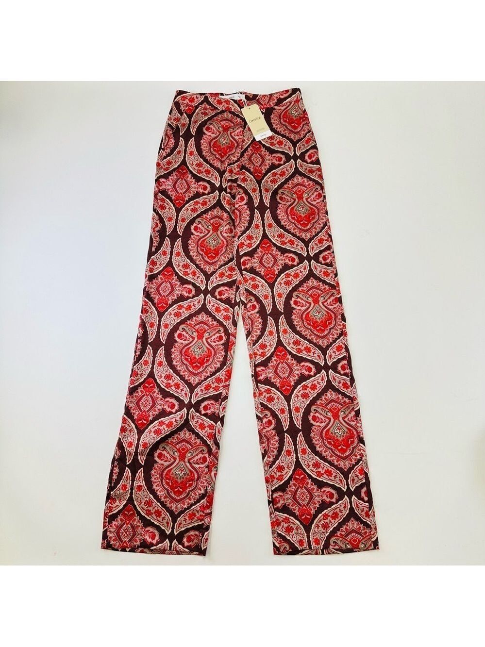 Mango NEW medallion print sateen pant Size 2 Dakota Chinoiserie Cocktail Party